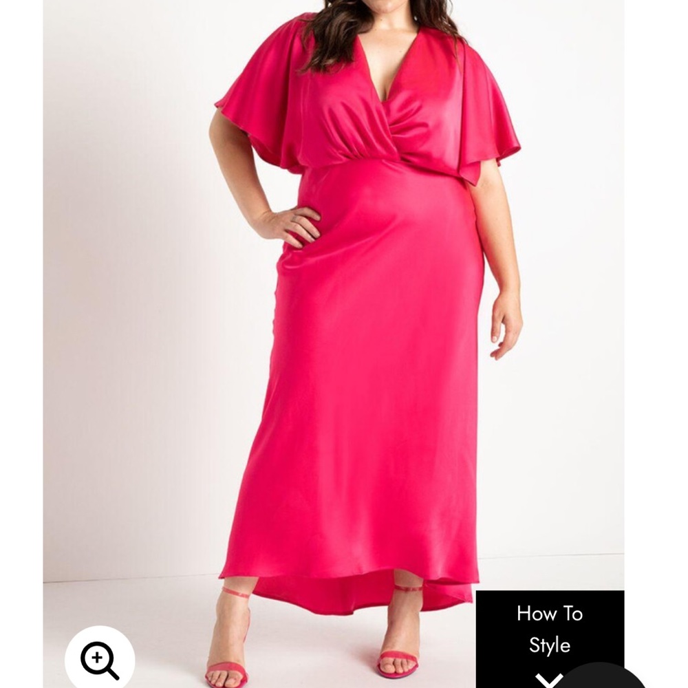 Bright Pink Kimono Sleeve Maxi Empire Waist Elioquii Event Dress Sz20